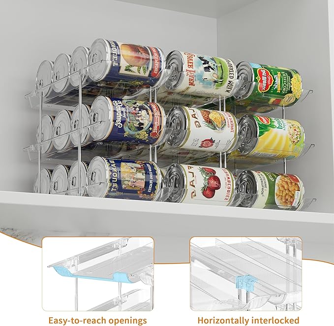LXLXXL Can Organizer For Pantry 6 Tier*3 Canned Food Goods Organizer For Cabinet Clear Automatic Rolling Can Storage Organizer Pantry Holders Rack