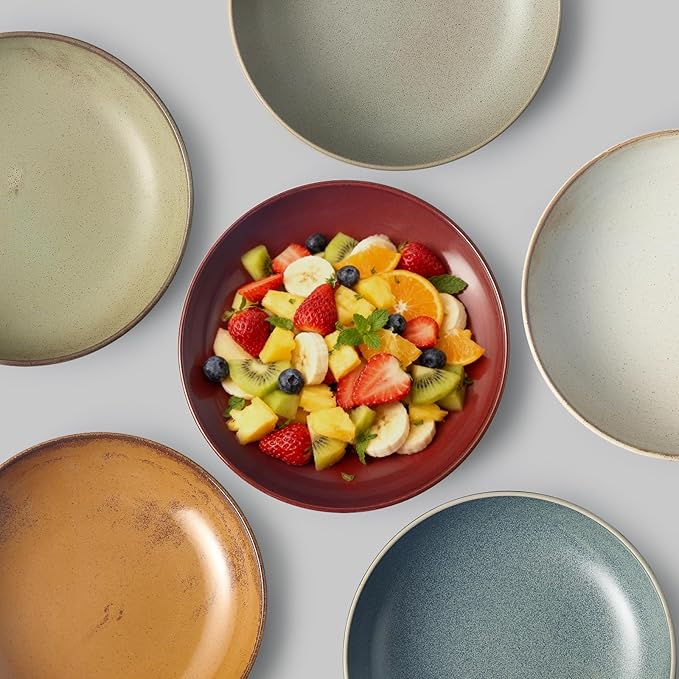HAPPY KIT 9'' Pasta Bowls, 42oz Pasta Bowls Set of 4, Large Salad Bowl, Ceramic Serving Bowls,Double Reactive Glaze, Ideal for Housewarming, Festivals, Microwave Safe (Moss Green)