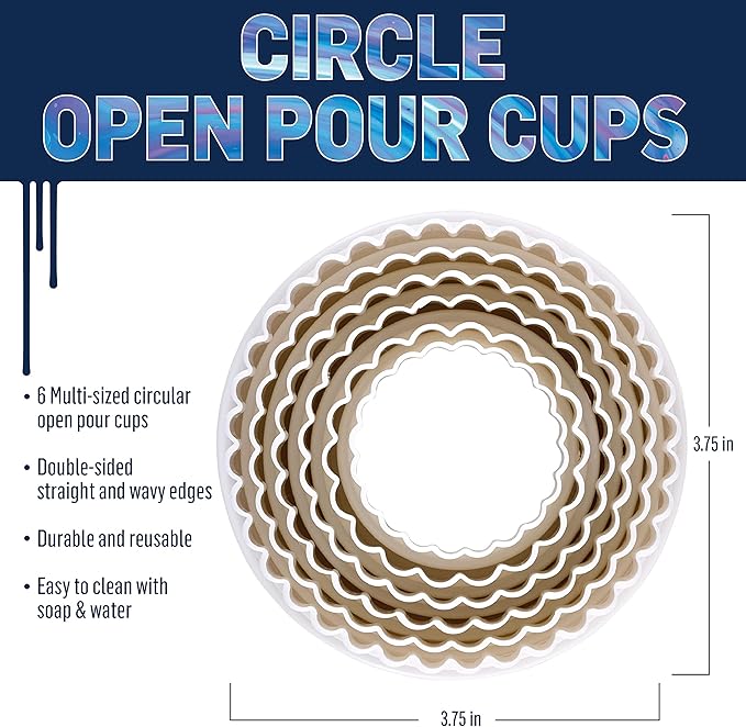 FolkArt Drizzle Open Pour Cups, Set of 6 Circle Cups for DIY Paint Pouring Arts and Crafts Projects, 61852