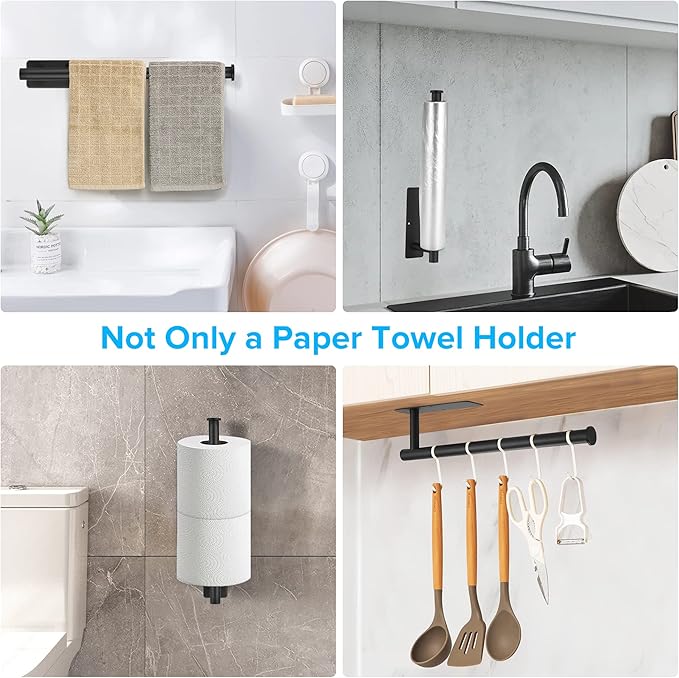 UREZORGEAR 2nd Gen Paper Towel Holder Under Cabinet No Drilling, [More Sturdy] Self Adhesive or Drilling Paper Towel Holder Wall Mount for Kitchen,RV [Fit Mega Paper Towel Roll] SUS304 Stainless Steel
