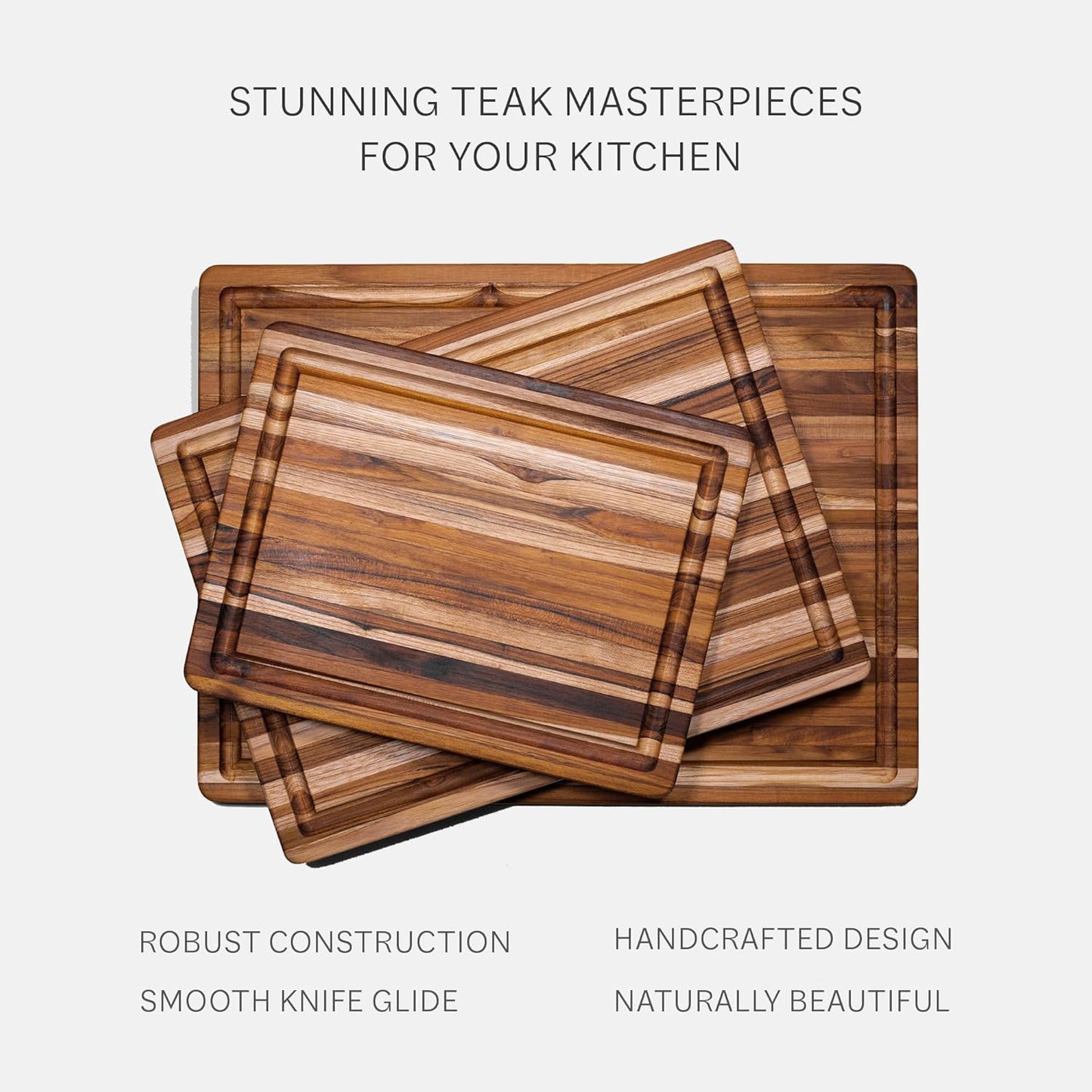 Teakhaus Cutting Board - Medium (M) Wood Cutting Board with Juice Groove and Grip Handles - 18”L x 14”W - Thin, Lightweight, Reversible Teak Edge Grain Wood - Knife Friendly - FSC Certified