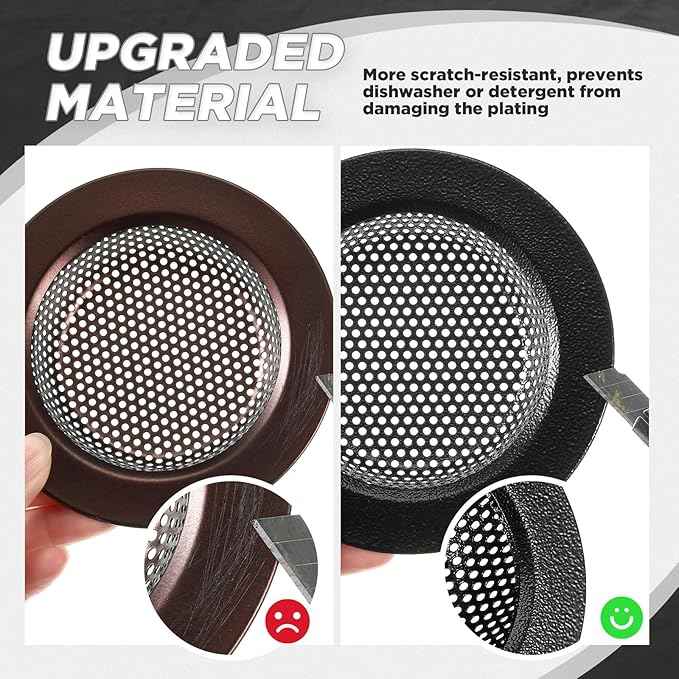 Mudder 3 Pcs Kitchen Sink Drain Strainer and Stopper Stainless Steel Garbage Disposal Plug with Handle Universal Anti-Clogging Kitchen Sink Filter Sieve Basket Strainer(Black Texture)