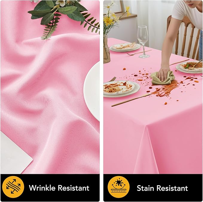 6-Pack Pink Tablecloths for Rectangle Tables, 90 x 156 Inches, Stain-Resistant Polyester Fabric for 8 Foot Tables - Washable Table Covers for Weddings, Banquets, Birthday Parties, Events