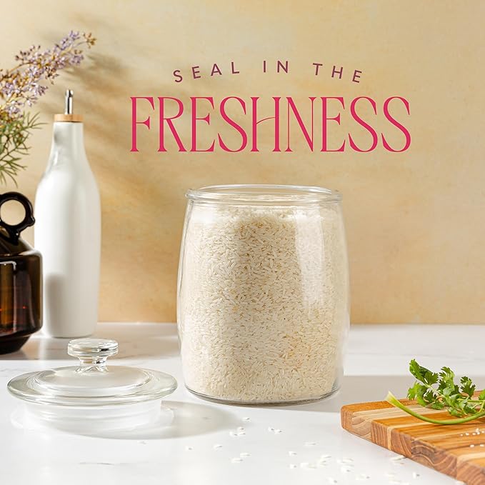 Half Gallon Glass Cookie Jars with Airtight Lids - Big Food Storage Containers for Kitchen Pantry - Dog Treats, Flour, Sugar, Biscotti, & Candy - 64oz Canisters Pack of 2