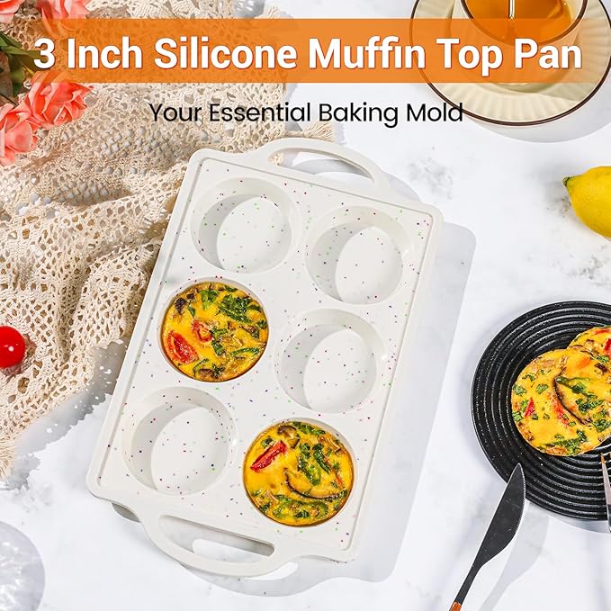 FUNBAKY Muffin Top Pan Non Stick, 3 Inch Metal Frame Silicone Egg Molds for breakfast sandwiches, Whoopie Pies, Egg Bites, English Muffins, 2 Pcs Confetti