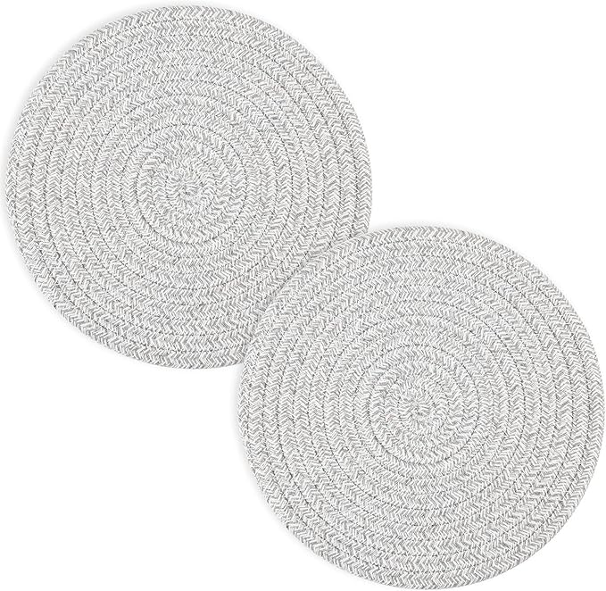 Trivets for Hot Dishes, Pots and Pans, 8 Inches Hot Pads 5 Pcs, Pot Holders for Kitchen, Heat Resistant Mat Protect Counter, Coasters Set Home Essentials Farmhouse Decor (Gray)