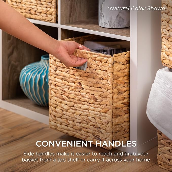 Best Choice Products 10.5x10.5in Pack of 5 Cube Storage Baskets, Water Hyacinth Multipurpose Collapsible Organizers, Handwoven Laundry Totes for Laundry, Living Room, Kids Room & Nursery - Black