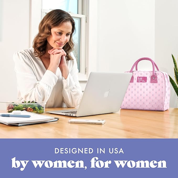 Fit & Fresh Bloomington Lunch Bag for Women - Insulated Large Lunch Box for Work with Containers, Leak-Resistant, Stain-Resistant, Zipper Closure, Tiny Pink Flowers