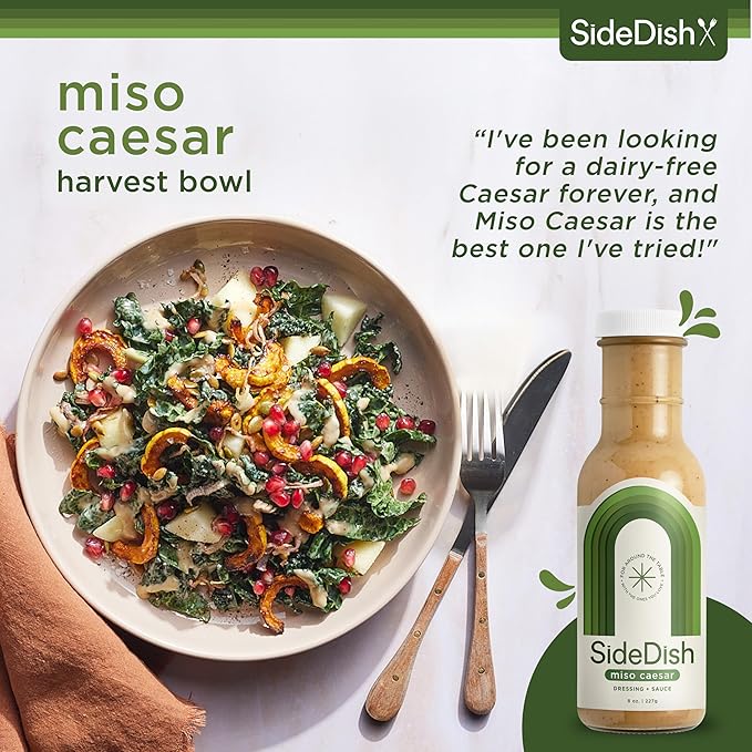 SideDish Miso Caesar Dressing (Pack of 3) – Seed Oil Free Salad Dressing Made w/Avocado Oil – Refined Sugar Free, Dairy & Gluten Free Dip & Marinade – Paleo Honey Mustard Dressing for Dips, Sauces