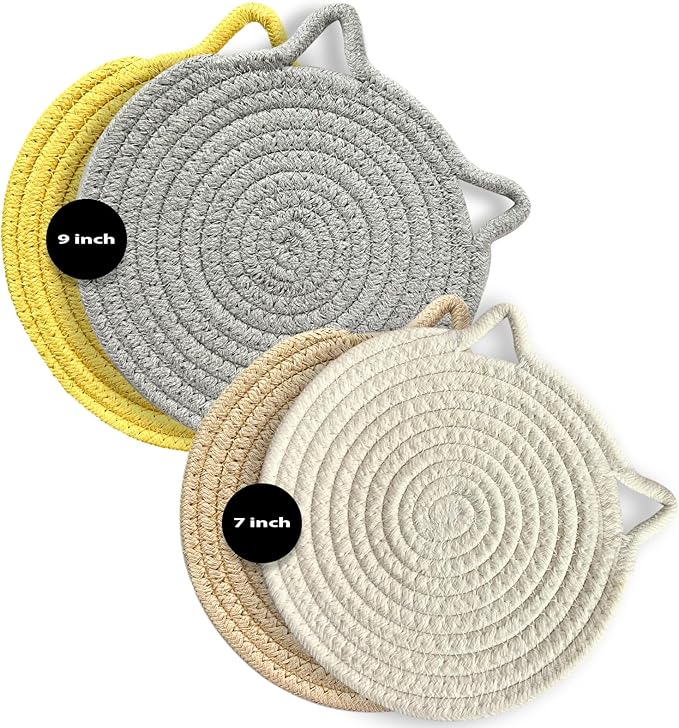 UKJENT Trivets for Hot Dishes - 4 Pcs Cotton Trivet Mats, Heat Resistant Hot Pads Pot Holders Set for Hot Pots & Pans, Kitchen Counter Farmhouse Table New Home Decor Essentials(7 inch & 9 inch)