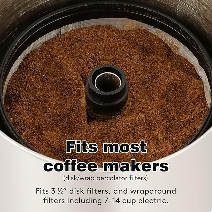1 Pcs Reusable 7-14 Cup Coffee Filter for Percolator Coffee Pot Electric, Replaces Paper Coffee Filters, BPA Free - Disk/Wraparound Percolator Coffee Filters (Black)