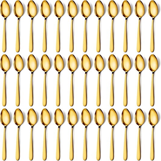 Pleafind 36Pcs Gold Dinner Spoons Set - 7.4 inch, Spoons Silverware, Stainless Steel Spoon, Mirror Polished Tablespoon, Gold Silverware Set for Home, Kitchen, Restaurant, Dishwasher Safe