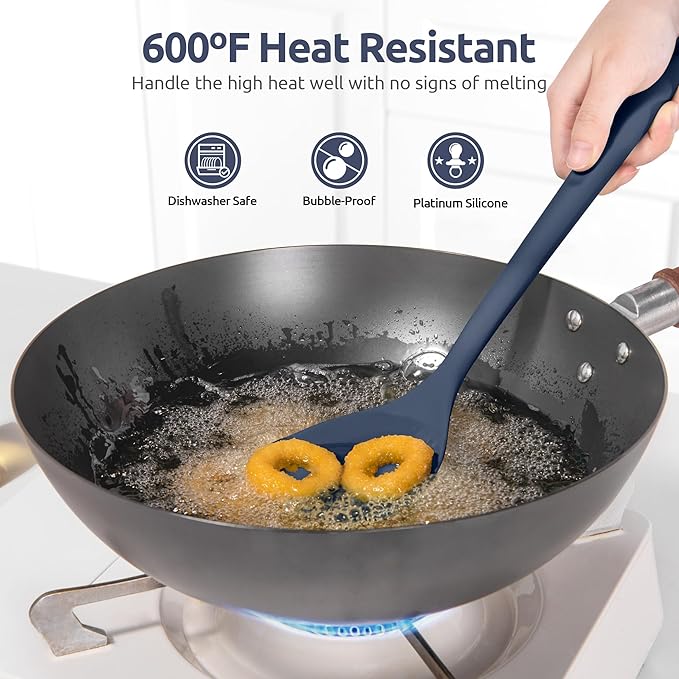 U-Taste 18/8 Stainless Steel Measuring Cups and Spoons Set of 10 and 600ºF Heat Resistant 13.76" Long, 3.63" Wide Wok Spatula for Kitchen Stir Fry (Midnight Blue)