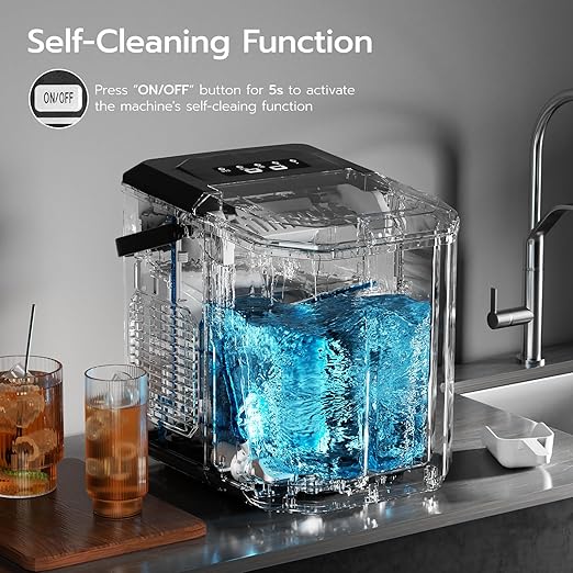 ZAFRO Countertop Ice Maker, 26Lbs/24H, 9 Bullet Cubes in 6 Mins, Self-Cleaning Portable Ice Machine with 2 Ice Sizes (S/L), Quiet Compact Design, Double Handles, for Home, Party, RV, Camping, Black
