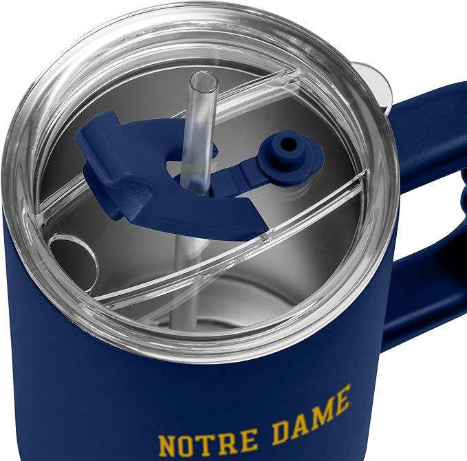 Logo Brands NCAA 40 oz Tumbler with Handle -Stainless Steel Insulated Travel Tumbler with Straw Lid – Powder Coated, Leak-Resistant, Keeps Drinks Hot/Cold – Great for Tailgating, or Everyday Use