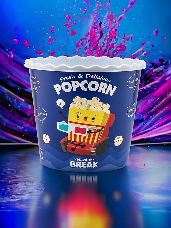 ONONEXPRESS Modern Style Reusable Plastic Popcorn Box/Popcorn Containers/Popcorn Bowls Set for Movie Theater Night - (BPA Free - 6 Pack-75 oz) (6, BLUE)