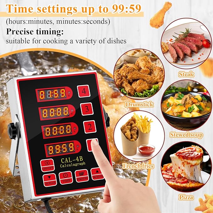 Relaxweex 1 Pack Commercial 4 Channel Digital Kitchen Timer, Multi-Countdown Timer with Loud Alarm & Large LCD Display, Wall Mount or Countertop for Restaurant, Fry Station, Baking & Lab Use