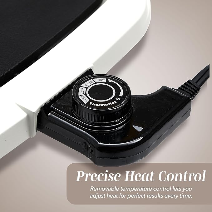 COOK WITH COLOR Electric Griddle 1200W, Nonstick Surface for Pancakes, Burgers, Eggs & More, Removable Temperature Control, Slide-Out Drip Tray, 10" x 16" Cooking Area, Cream