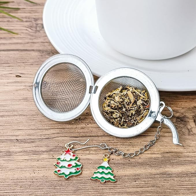 Christmas Stainless Steel Mesh Tea Infuser, 2.1 inch Tea Ball with Christmas Tree Pendant Tea Strainer Tea Diffuser Tea Steeper for Filtering Tea,Tea Infusers for Loose Tea(Christmas Tree, 2PC)