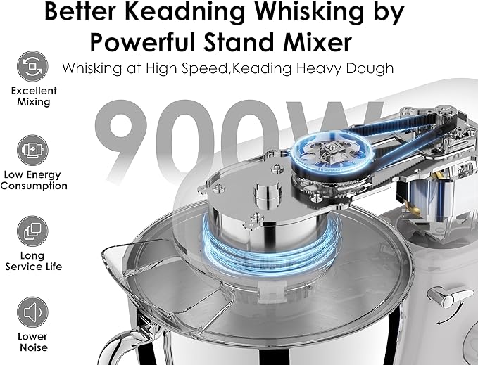 Kitchen in the box Stand Mixer - 8.5 Quart Mixing Bowl with Handle, 900 Watt Heavy Bread Dough Standing Mixers Tilt-head with Dough Hook, Whisk, Flat Beater and Splash Guard (Black)