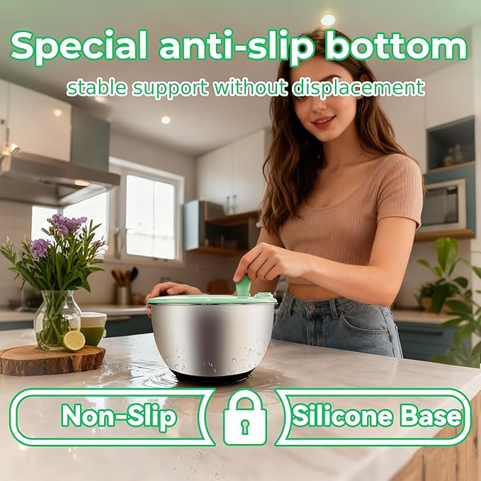 5.3Qt Stainless Steel Salad Spinner,Lettuce Spinner with Non-Slip Base,Multifunctional Design with a Crank,A Variety of Blades Make it Easy to Chop, BPA Free,Dishwasher Safe, Non-Slip Base.