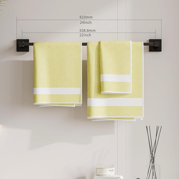 Ruacq Matte Black 21 Inch Single Towel Bar Square Bath Towel Holders Bathroom Towel Rack SUS304 Stainless Steel Modern Wall Mounted Total Length 24 Inch