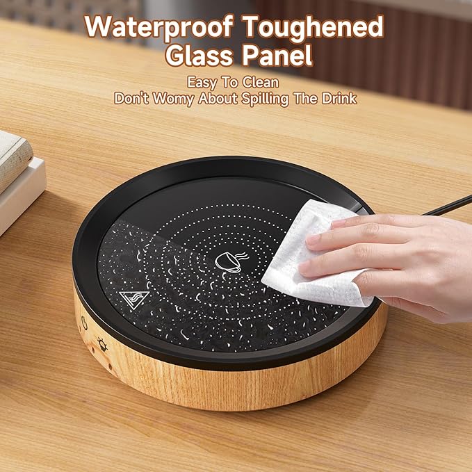 36W Mug Warmer, 3 Temperature Settings, Auto Shut Off (2-12H), Max 176°F, Wood Grain Design with Ambient Light,Ideal Gift for Home & Office (Wood Grain)