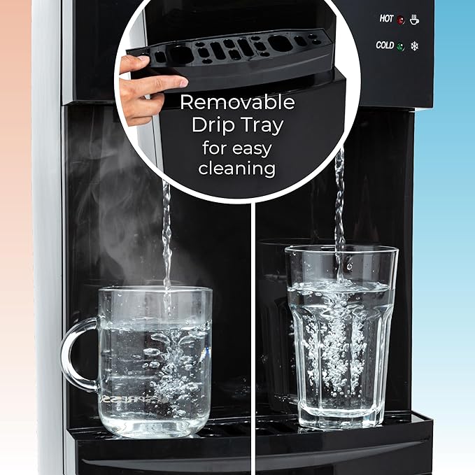 Igloo Top Loading Water Cooler with Removable Drip Tray & Energy-Saving Features- Water Tower with Hot, Cold Temperature Settings- Water Dispenser Fits 3 & 5-Gallon Jugs with Child Safety Lock- Black