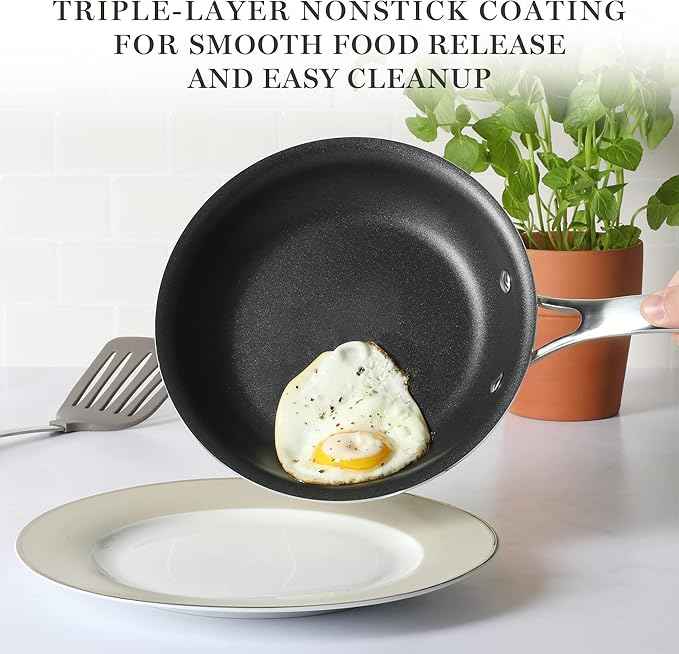 Martha Stewart Lockton Premium Nonstick 10 Piece Enamel Heavy Gauge Aluminum Pots and Pans Cookware Set - Linen White