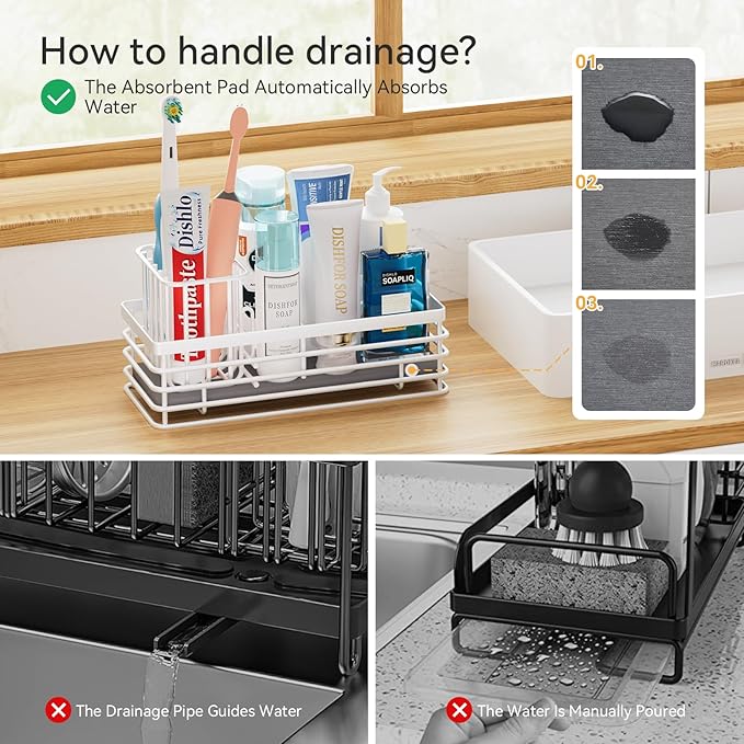 Yofidra Sponge Holder for Kitchen Sink Organizer Caddy: Sink Sponge with Instant Drying Stone, Metal Stainless Steel Basket Home Decor Storage and Organization Accessories 9.5" X 3.5" X 5.2" (White)