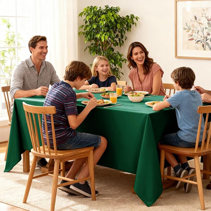 10-Pack Hunter Green Tablecloths for Rectangle Tables, 60 x 84 Inches, Stain-Resistant Polyester Fabric for 4 Foot Tables - Washable Table Covers for Weddings, Birthday Parties, Events