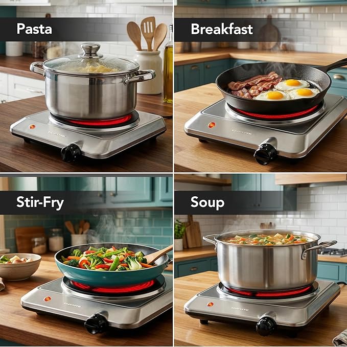 OVENTE Countertop Infrared Single Burner, 1000W Electric Hot Plate w/ 7.5” Ceramic Glass Cooktop, 6 Level Temperature Setting & Easy to Clean Base, Compact Stove for Home Dorm Office, Silver BGI201S