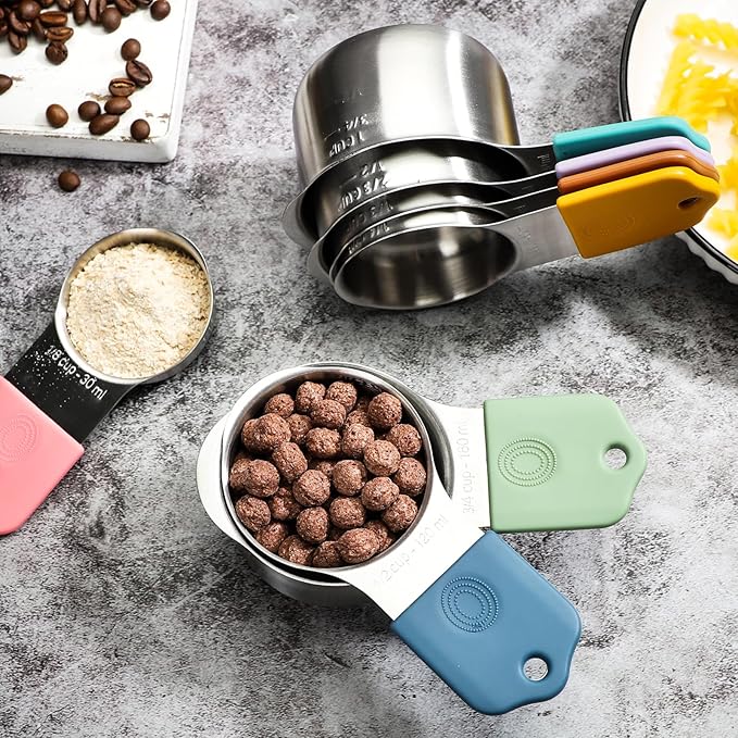 Magnetic Measuring Cups Stainless Steel Magnetic Measuring Cups Set of 7 Stackable Nesting Heavy Duty Metal Measure Cup for Measuring Dry or Liquid Ingredients
