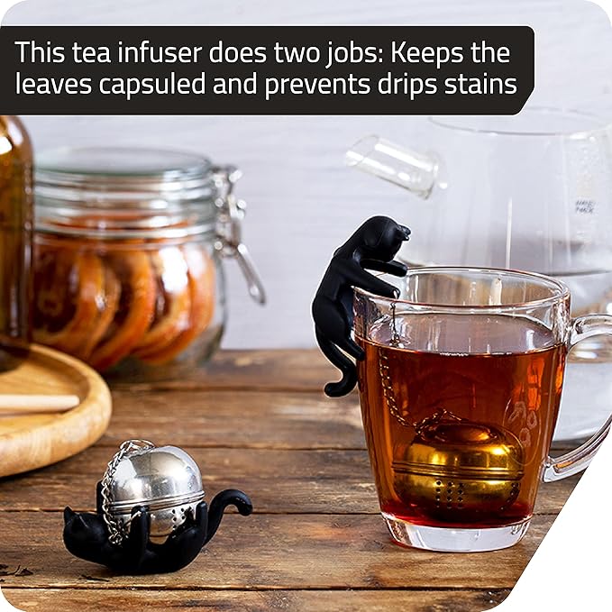 Peleg Design Cattea Tea Infuser – Cute Stainless Steel Cat Tea Strainer for Loose Leaf Tea | Fun Animal Tea Steeper & Gift for Tea Lovers, Black