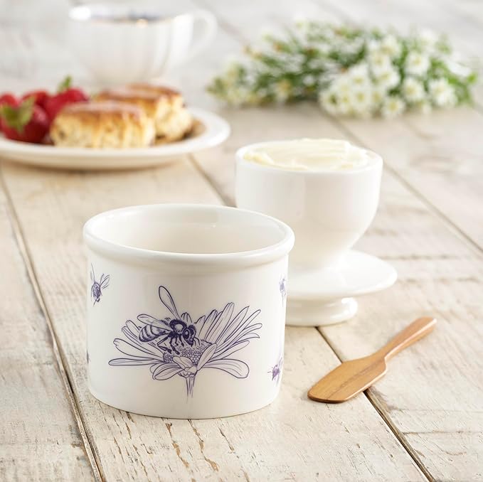 Butter Bell - The Original Butter Bell crock by L Tremain, a Countertop French Ceramic Butter Dish Keeper with Lid for Spreadable Butter, Farmhouse Collection, Honey Bees + Cow Pattern