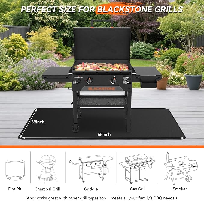 65x39 inches Large Under Grill Mats for Blackstone, Double-Sided Fireproof Outdoor Grill Protective Mat, Oilproof Waterproof BBQ Fire Pit Fireplace Mat