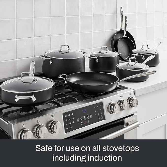 All-Clad HA1 Expert Hard Anodized Nonstick Cookware Set (13 Piece) Pots, Frying Pans, Dishwasher-Safe, Oven-Safe Up to 500°F Compatible with All Stovetops (Gas, Electric & Induction) - Black