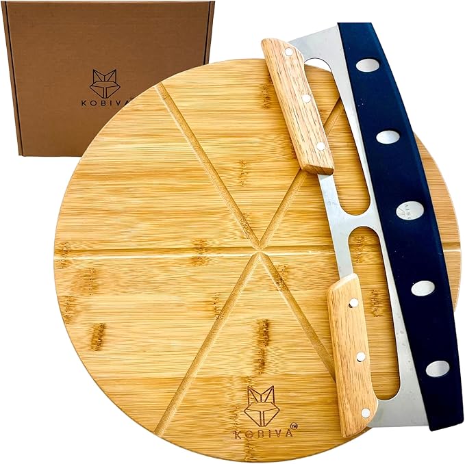 Pizza Lovers Set – Bamboo Pizza Peel & Cutting Board with Rocker Knife