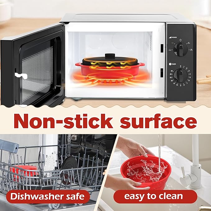 Microwave Steamer for Vegetables | Microwave Grill Pan & Steamer Bowl | Microwave Silicone Cookware | Microwave Popcorn Popper | Dishwasher Safe