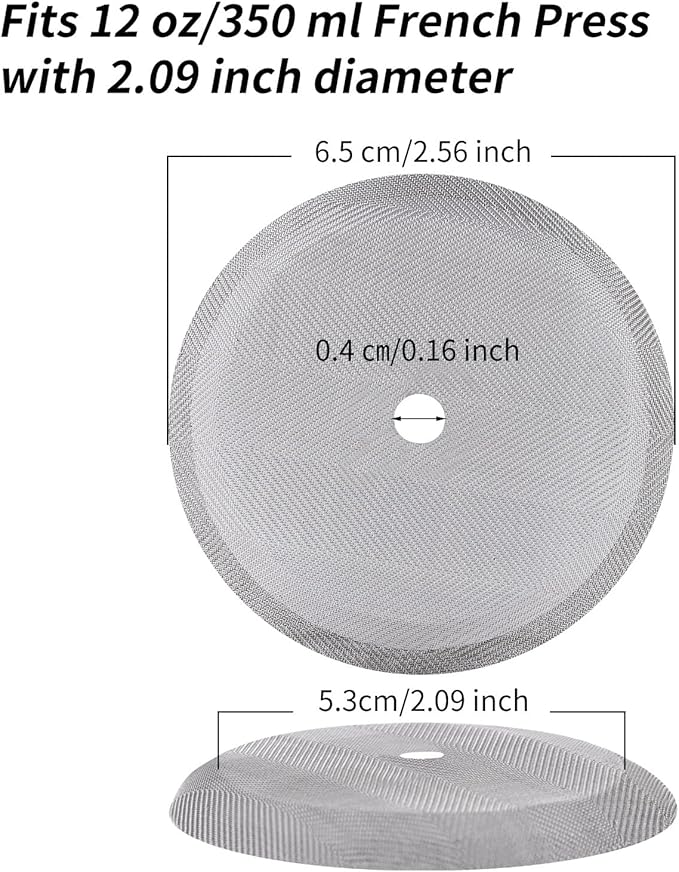 2.6 Inch Filter Parts for 350ml French Press 3 Pieces Stainless-Steel Set Containing Spiral Disk, Small Coffee Press Mesh Screen for Sivaphe 12 oz French Press