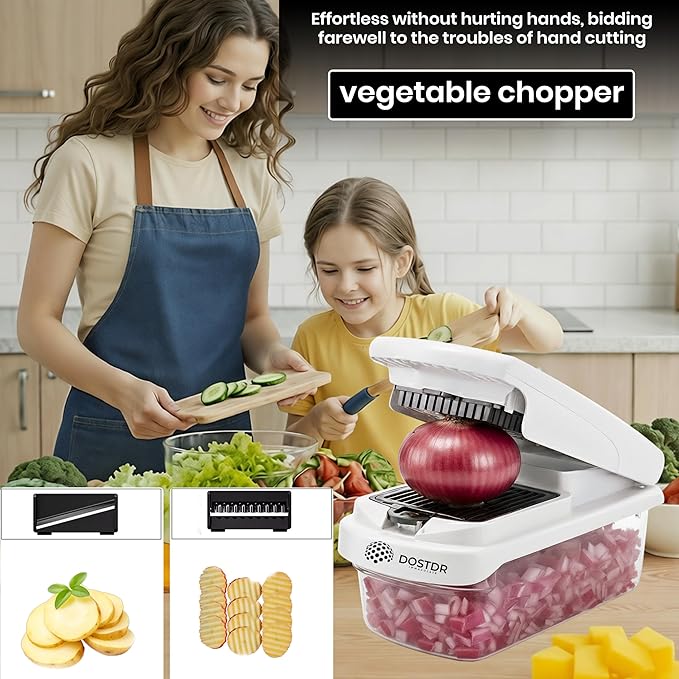 Compact Premium Vegetable Chopper, Mandoline Slicer, Veggie Chopper Food Chopper Container, Vegetable Cutter, Onion Salad Vegetable Chopper, Fruit Slicer, Shredding (White & Black)