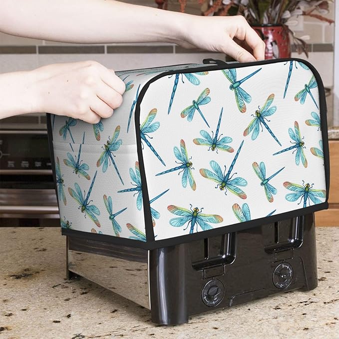 Blue Dragonflies Toaster Cover 2 Slice, Cute Country Bread Machine Cover, Washable Toaster Kitchen Small Appliance Cover Stain Resistant,with Top Handle