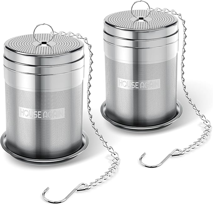 House Again 2 Pack Large Tea Infusers, Extra Fine Mesh Tea Strainers for Loose Tea, Updated Slim Threaded Lid & 304 Stainless Steel, Loose Leaf Tea Steeper for Brew Tea Spices & Seasonings