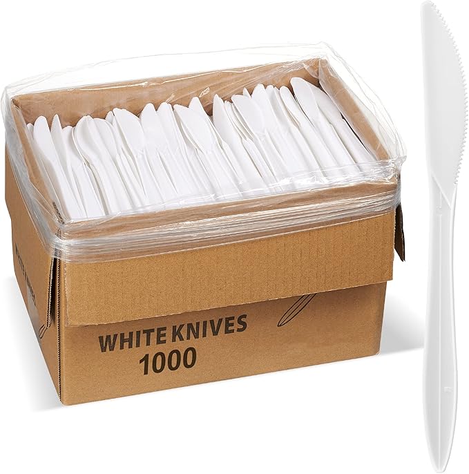 1,000 Plastic Disposable Knives Bulk Black Medium Weight Disposable Silverware Plastic Cutlery Knife