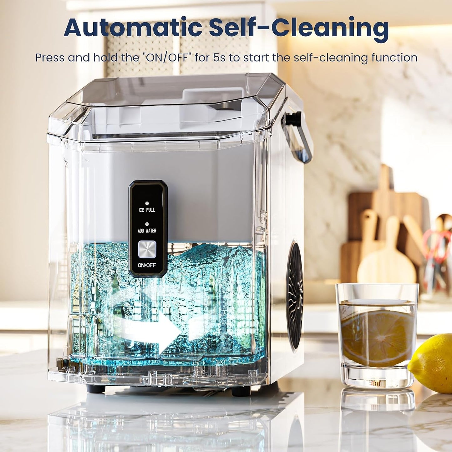 Nugget Ice Makers Countertop, Portable Ice Maker Machine with Self-Cleaning, 35lbs/24Hrs, Crushed Ice Maker with Handle/Basket/Scoop for Home, Kitchen, Office and Camping(Stainless Steel Silver)