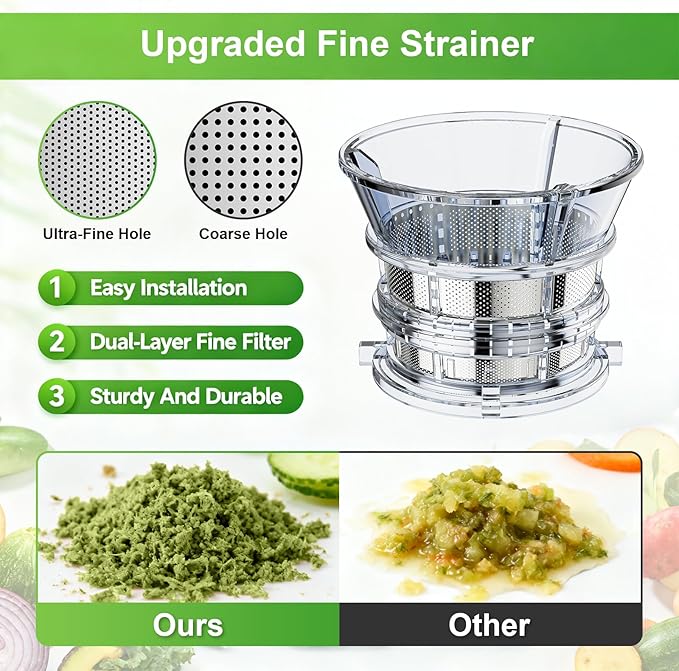 Masticating Juicer Attachment for KitchenAid Stand Mixer, 4.9" Large Feed Chute Fit Whole Vegetables & Fruits, Slow Cold Press Juicer Includes 2 * 32oz Capacity Cups, Juicer Attachment for Kitchen Ai