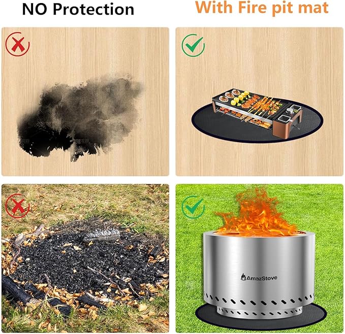 20 Inch Fireproof Mat for Outdoor Grill & Fire Pit - Amazstove Round Heat Resistant BBQ Mat, Under Grill Mat & Deck Protector for Patio, Lawn, Wood Decks（Glossy Black） (Black, 20 inch)