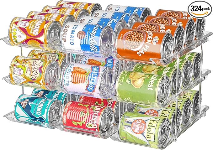 Attelite Can Organizer for Pantry, 3 Sets 3 Tiers Can Storage Organizer Pantry,Soda Can Organizer for Fridge 36 Cans Rack Automatic Rolling Stackable Canned Food Organizer,Clear