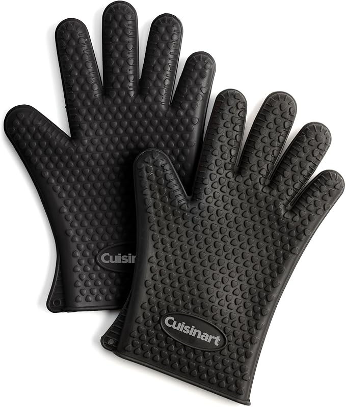 Cuisinart Heat Resistant Silicone Grilling Gloves for Indoor and Outdoor Cooking, Grilling, One Size