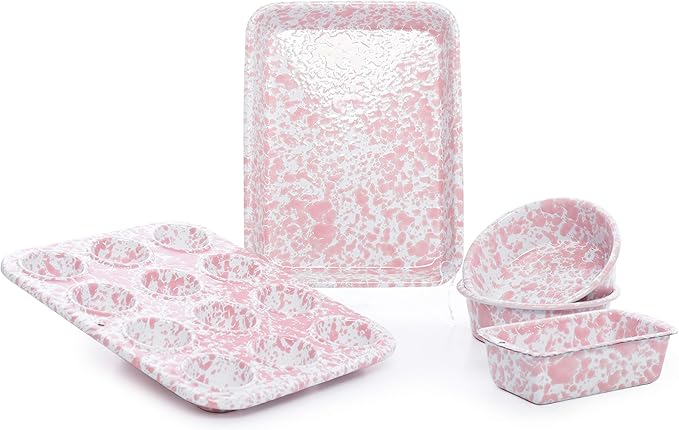 Enamelware Children's First Bake Set, 5 piece, Pink/White Splatter